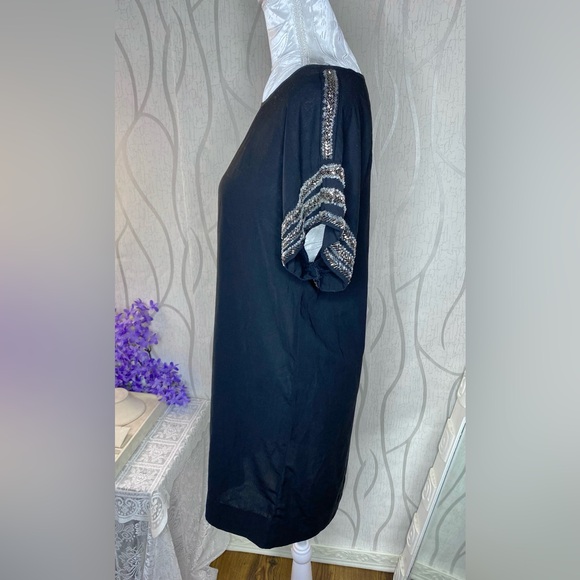 🌷 Vero Moda 🌷 Black Sheer Sparkly Jewelled Shoulder & Sleeve Detail Tunic Dress - Picture 6 of 11